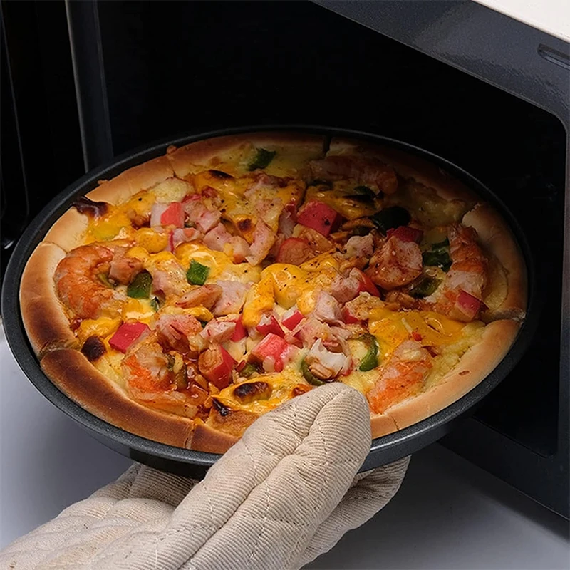 Deluxe Nonstick Carbon Steel Pizza and Baking Tray Set - 4-Piece Round Plate Collection for Effortless Baking and Serving