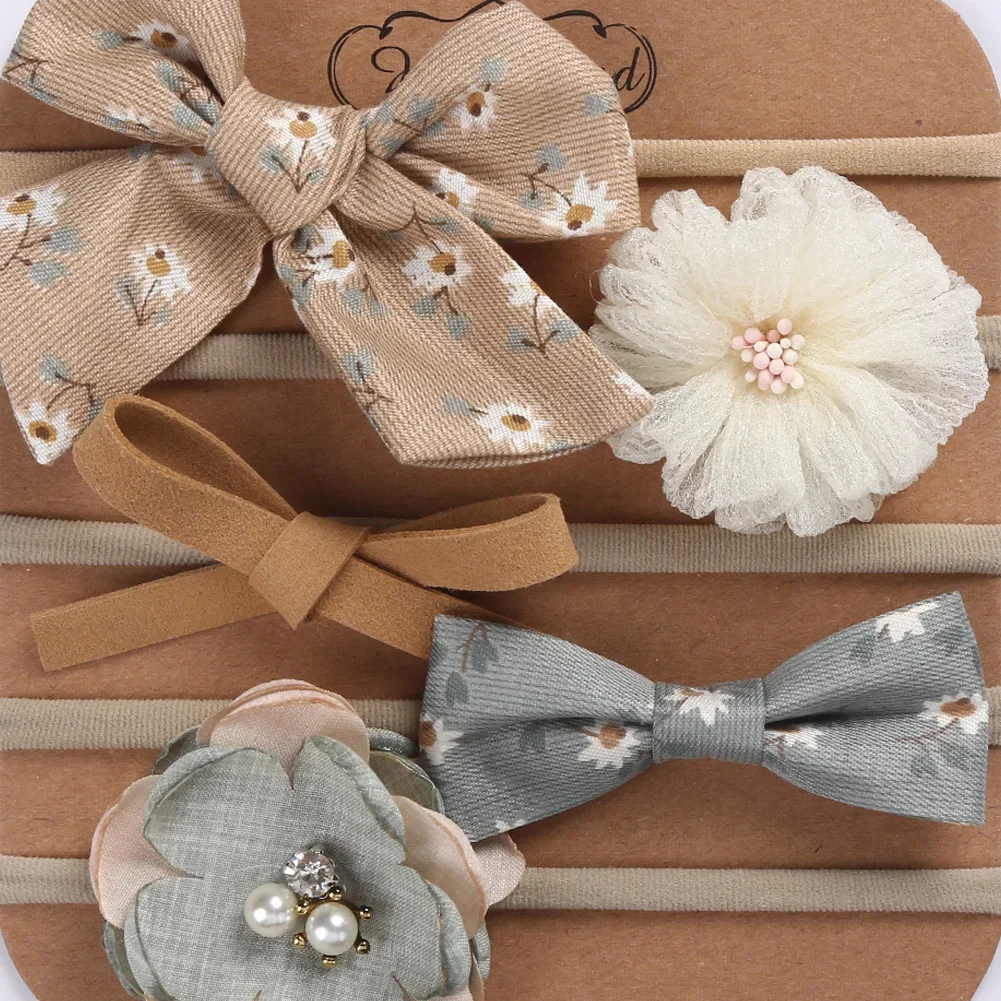 Hair Accessories 5Pcs/Set Baby Girl Headbands Newborn Bows Elastic Nylon