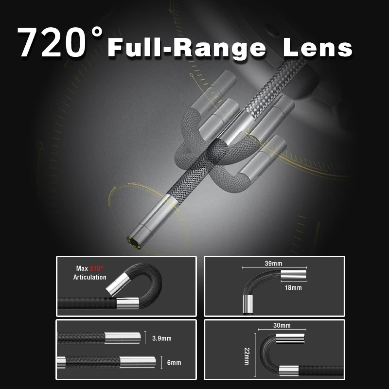 360 ° 안드로이드 폰용 6LED 조명이 장착된 스티어링 산업용 내시경 6mm 렌즈 자동차 엔진 검사 내시경 카메라