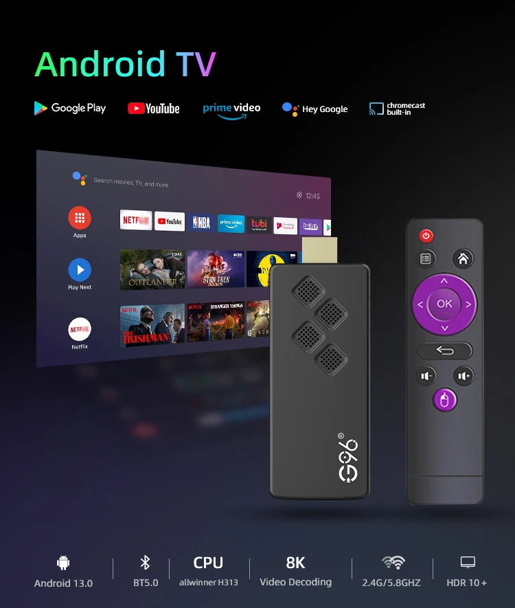 TV stick Q2 TV stick Global media player 2.4G/5G Dual WiFi Allwinner H313 Quad Core HDR10 Streaming smart Android TV box