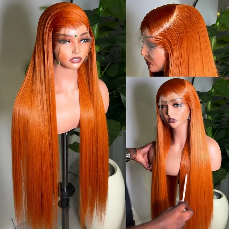 32 36 Inches Straight Ginger Orange Lace Front Human Hair Wig 13x4 13x6 HD Lace Frontal Colored Wigs Preplucked For Women