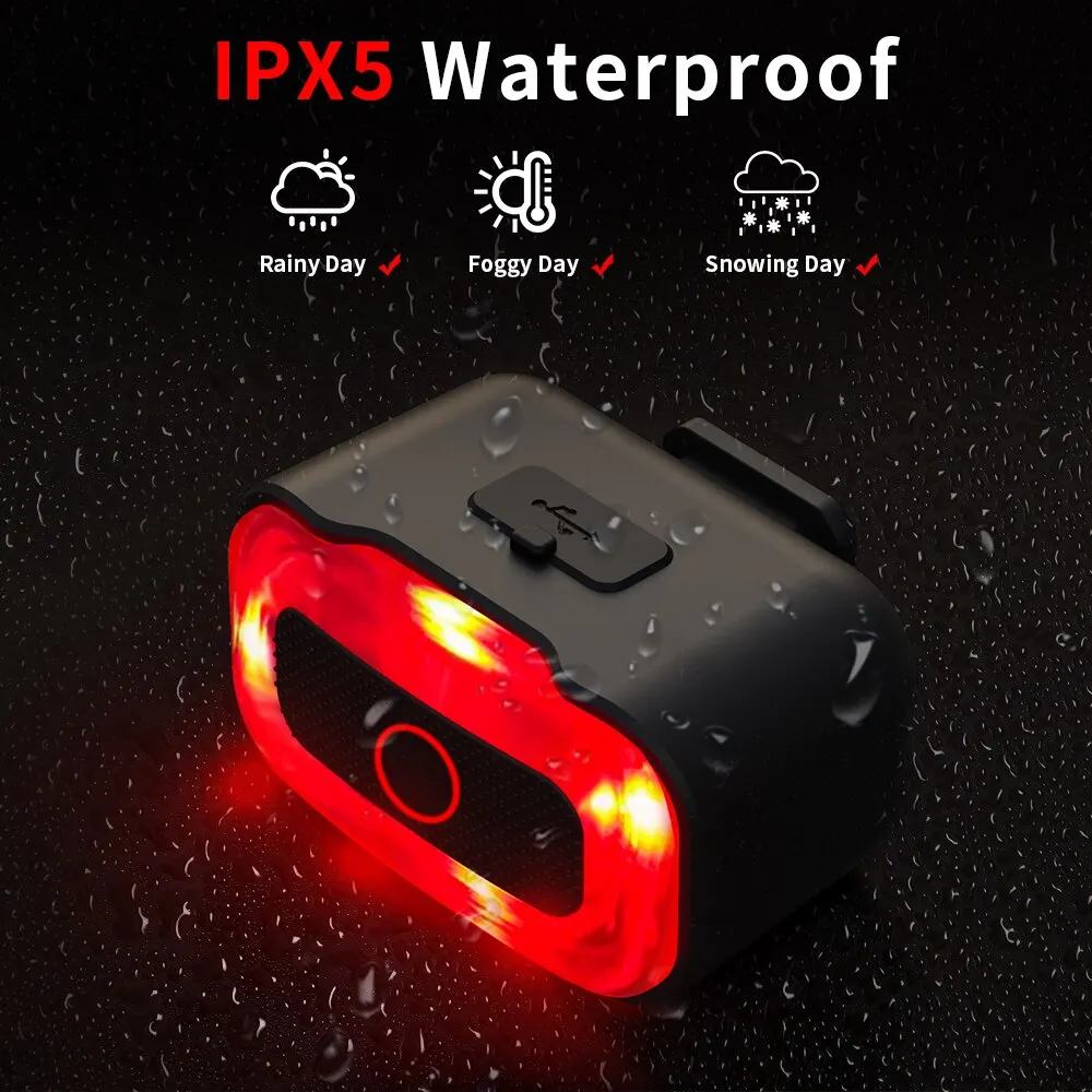 Smart Bike Tail Light with Brake Sensing and Auto On/Off - USB-C Rechargeable Safety Cycling Light