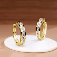 Huitan Classic Design Women Hoop Earrings Full with Princess Square CZ Simple and Elegant Female Accessories Versatile Jewelry 1