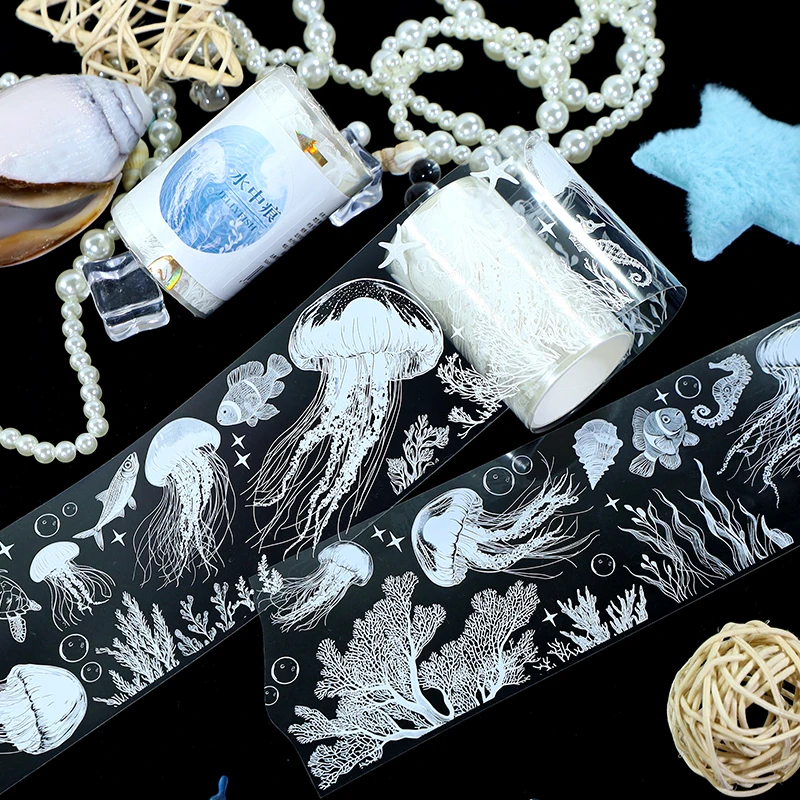 60mm*200cm 빈티지 물결무늬 해파리 풍경 PET 테이프 창의적인 DIY 저널 재료 콜라주 스크랩북킹 문구류