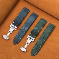 Bracelet en cuir de veau véritable pour bracelet de montre Omega Business pour Seiko 14/16/18/20/22/24mm boucle papillon couture bracelet marron 3