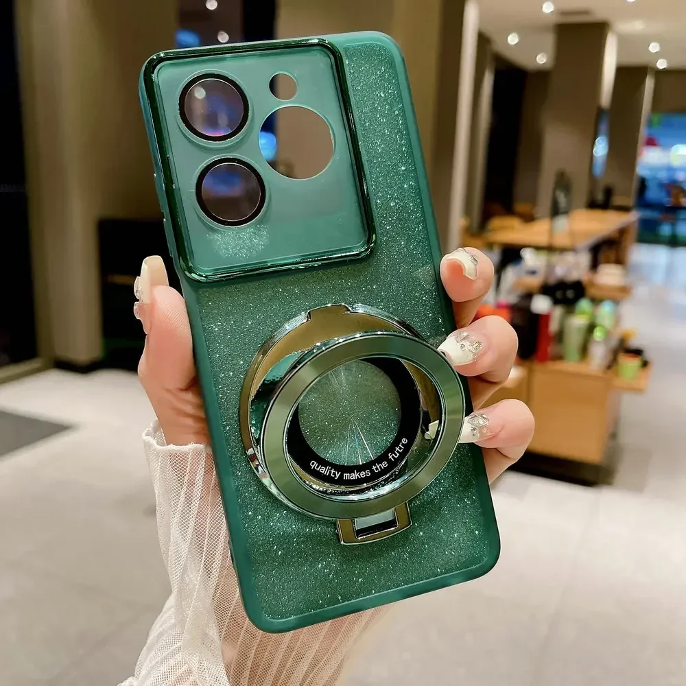 Glitter Silicone Soft Case with Magnetic Holder and Armor TPU Bumper