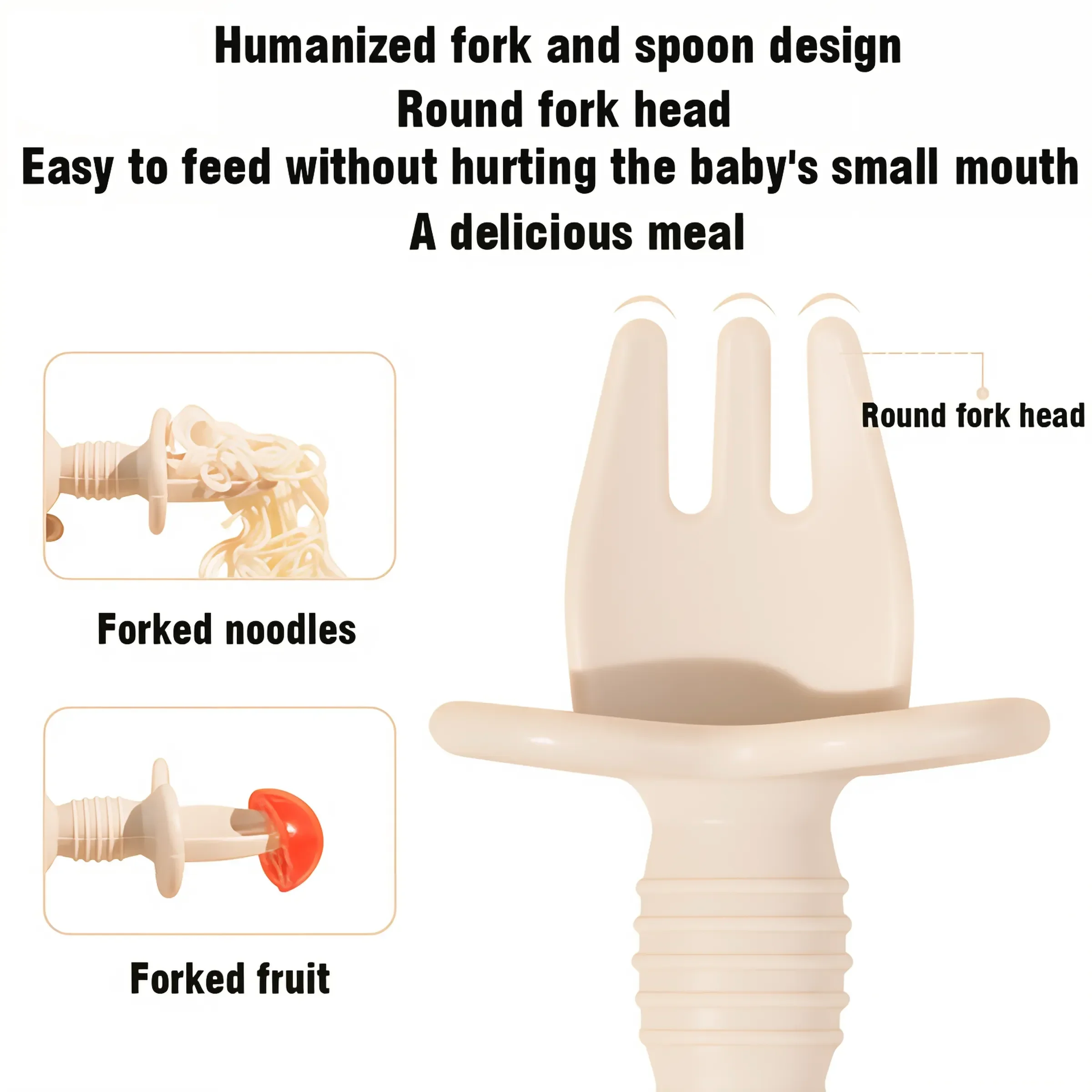 2pcs Food Grade Children Wooden Handle Silicone Spoon Fork Cutlery Baby Training Complementary Food Spoon BabyFeeding Fork