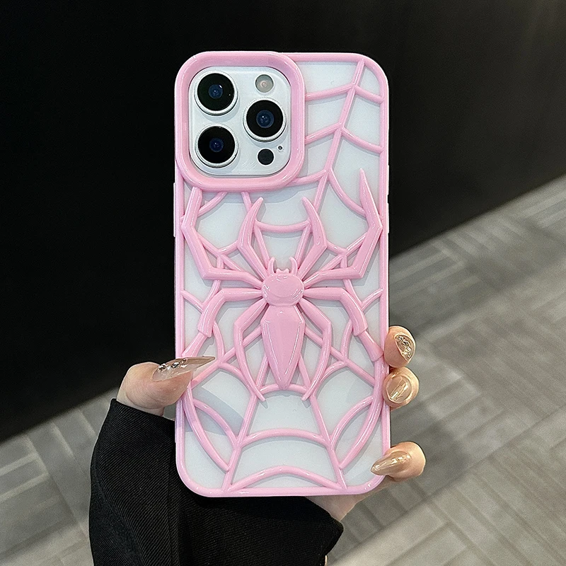Pink Cool 3D Spider Hollow Heat-Dissipating Phone Case - Soft Silicone Back Cover