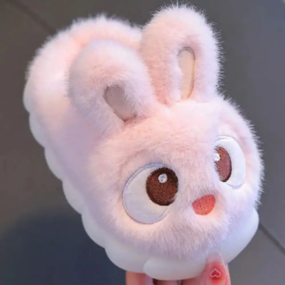 Flat Sole Comfortable Warm Rabbit Slippers Faux Fur Fluffy Children's Slippers Big Eyed Waterproof Winter Slippers Indoor Home
