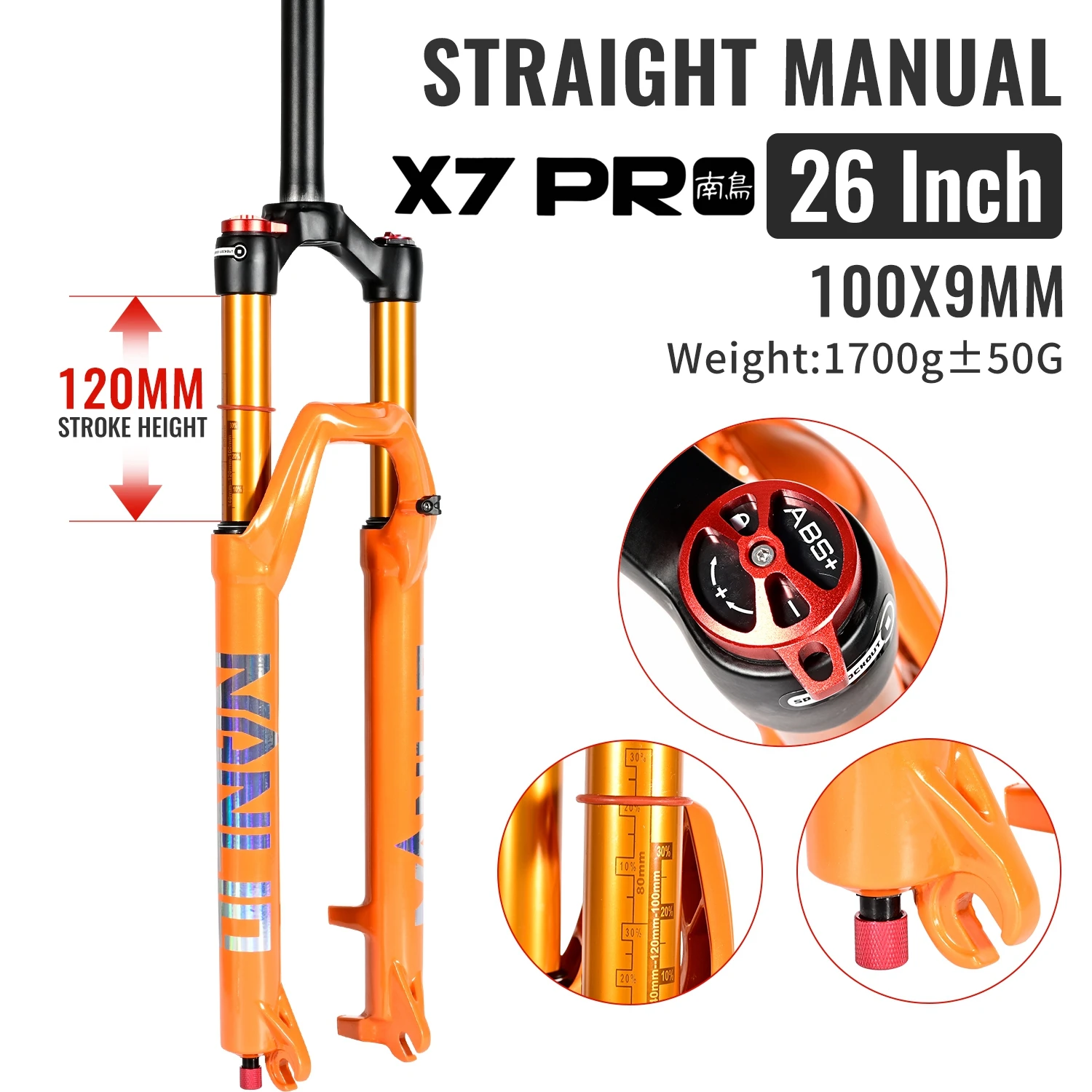 自転車サスペンションエアフォーク NanLio X7PRO 26/27.5/29 インチ