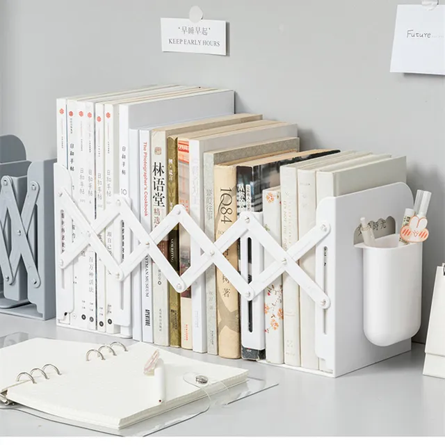 Behúzható Abs Book Stand Kreatív Hallgatók Könyvespolc Adatklip Stretch Fájl Terelő Visszahúzás Zoom Könyv Polc Bookend