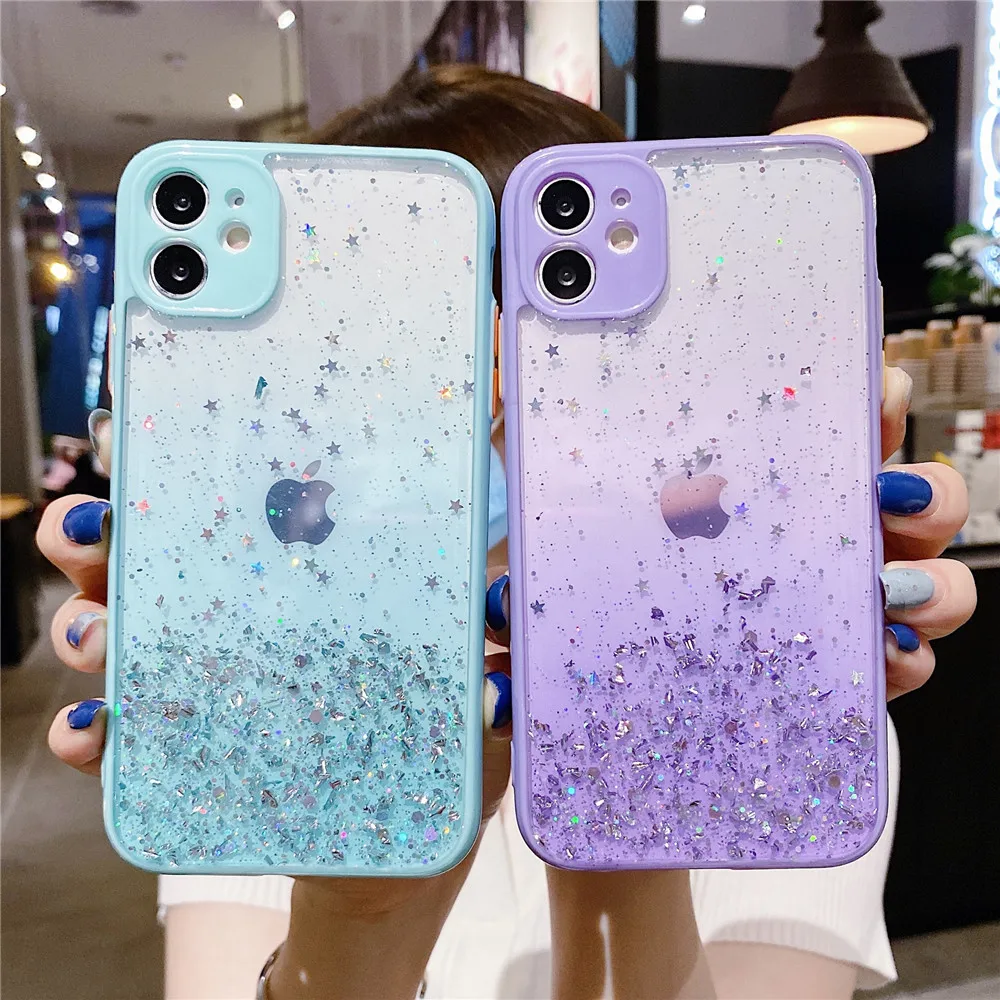

Роскошный прозрачный блестящий чехол с градиентными блестками для iPhone 13 12 11 Pro Max X XR XS Max 7 8 Plus SE 22020, мягкий чехол из ТПУ