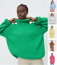 

Multicolor 2022 Popular Sweater High Neck Pullover Solid Color Loose Knit Fashion Women's Top Fall Women Clothing Sweater
