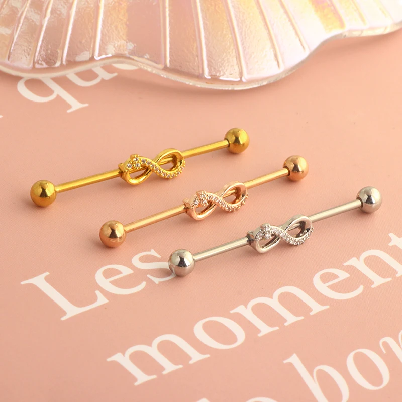 Steel Industrial Barbell Long Key Style CZ Ear Ring For Women Men Cartilage Earring Helix Body Piercing Jewelry Oreja Luck