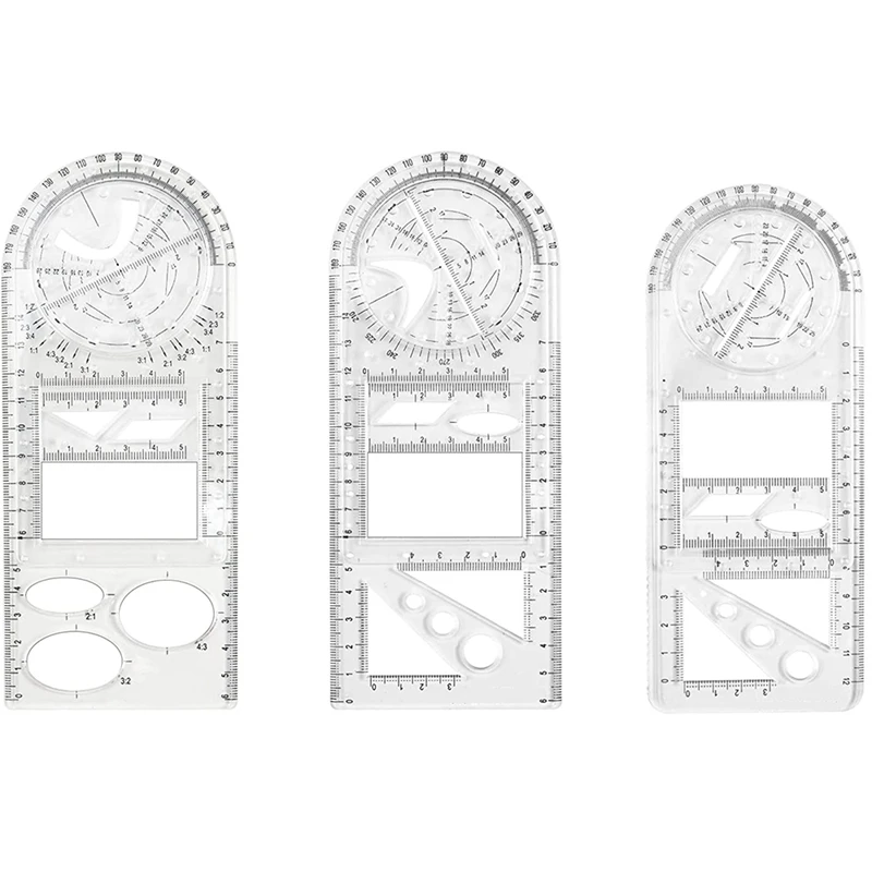 4Pcs Multifunctional Geometric Drawing Ruler Rotation Angle Round Complex Pattern Template