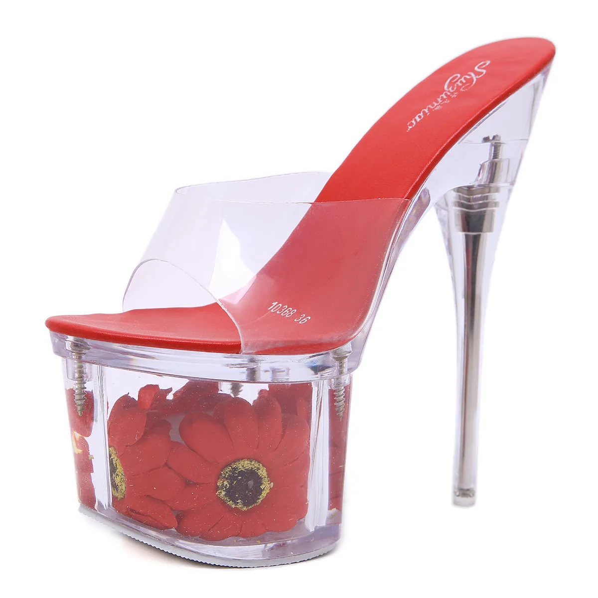 

【ENMAYER】Sandals Fashion Transparent PVC Crystal Shoes 17.5CM Super High Heel Sandals Non-slip Platform Fish Mouth Women Shoes
