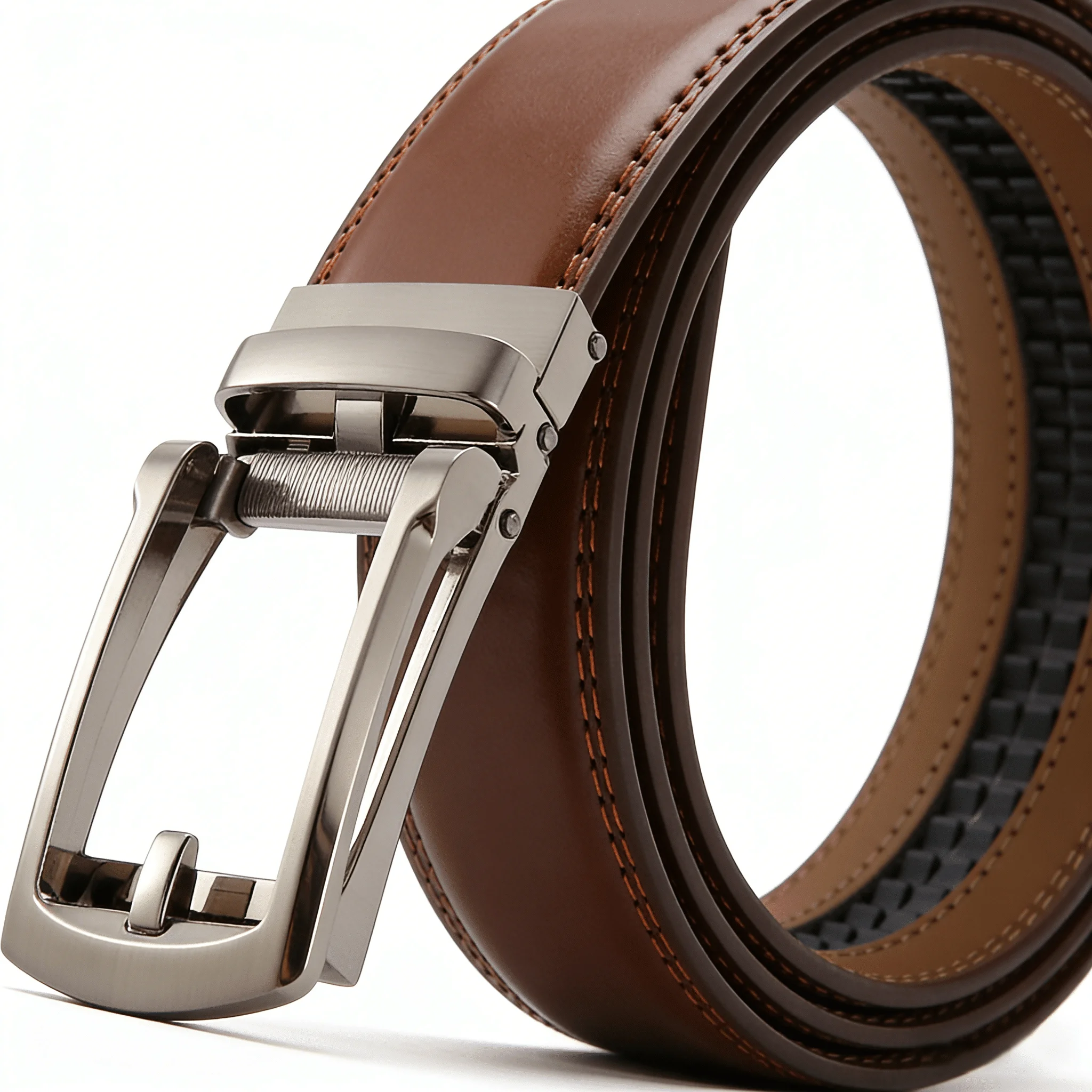 Luxuriöser Herren Echtledergürtel, Metall-Automatikschnalle, Designer Business Casual Hochwertiger Rindsledergürtel – Detail 2