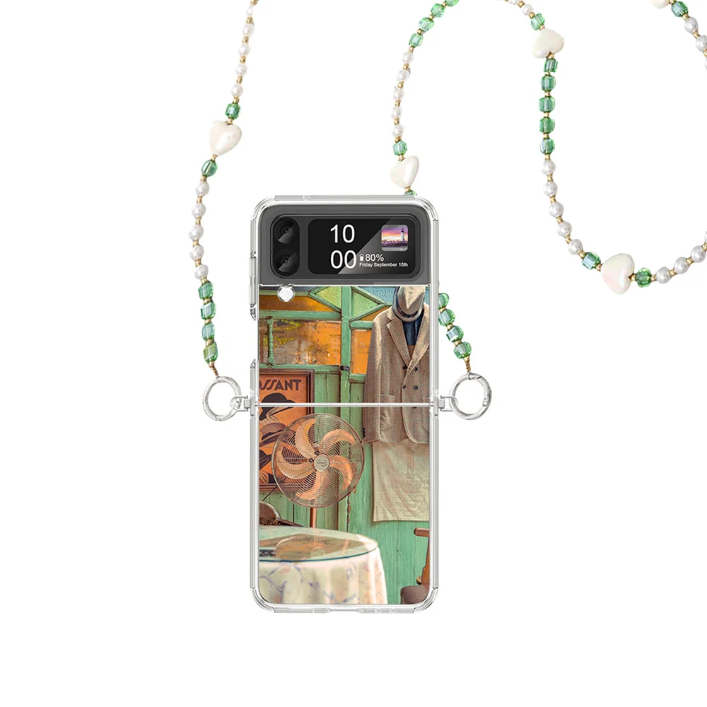 Creative Fashion Crossbody Phone Case with Chain for Samsun Galaxy Z Flip4 Removable Chain Niche Ambience Style