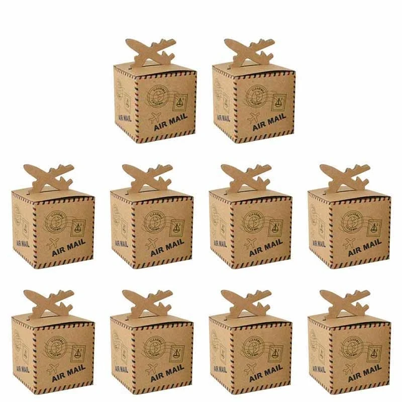 10Pcs Airplane Retro Chocolate Candy Box Sacchetto Regalo Per Vintage Wedding Travel Theme Festa Di Compleanno Baby Shower Decorazione Favore
