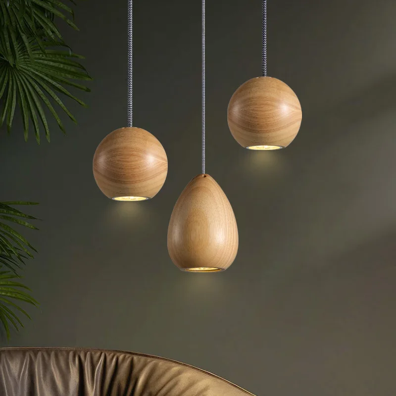 

ZK50 Nordic Modern Living Room Solid Wood Chandelier Personalized Spherical Led Creative Dining Room Lamp Simple Log Lamp