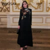 WHOSAY Black Satin Prom Dresses Customized Colorful Crystals Evening Gowns High Collar Long Sleeves Saudi Wedding Guests Dress