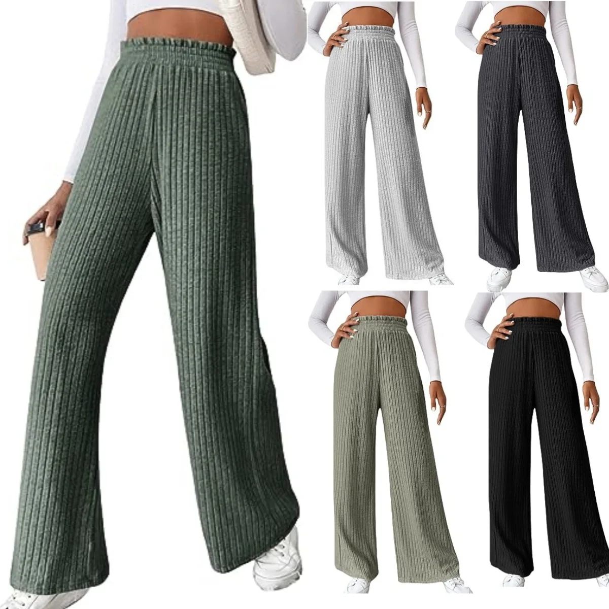 Yitimuceng Plain Fitness Joggers Travel Knitted Womens Outfits Long Sleeve Split Chic Casual Wide Leg Sweatpants Straight Pants travel st moritz chic книга