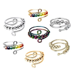 Anxiety Ring Bohemian Rainbow Beads Rotate Freely Anti Stress Fidget Spinner Rings for Women Girls Fashion Wedding Jewelry