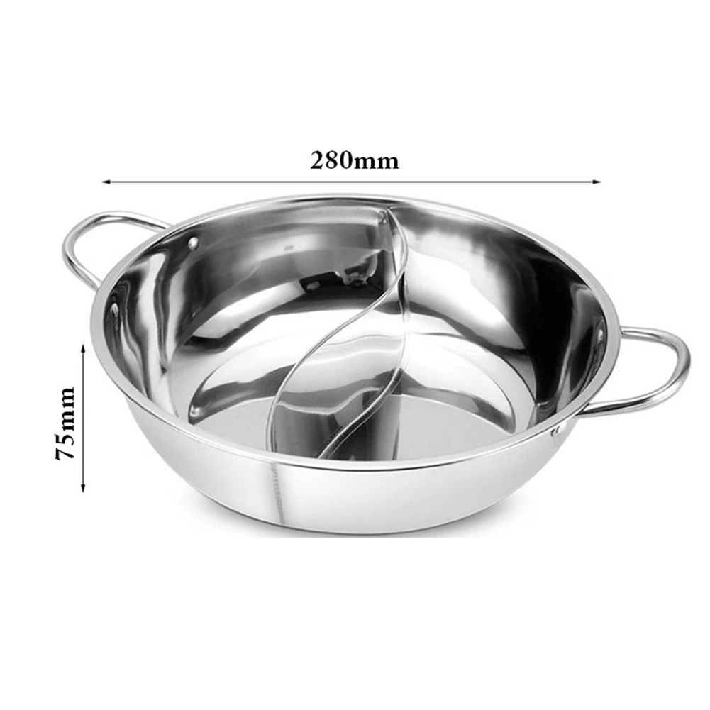 28/30cm Twin Divided Hot Pot Stainless Steel Hotpot Kitchen Cooker Home Cooking Cookware Dish Plate Compatible Cooker Gas Stove stainless steel stock pot stainless steel oil pot stainless steel soup pot