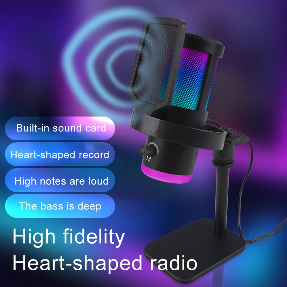 Haomuren RGB USB مكثف ميكروفون استوديو تسجيل هيئة...