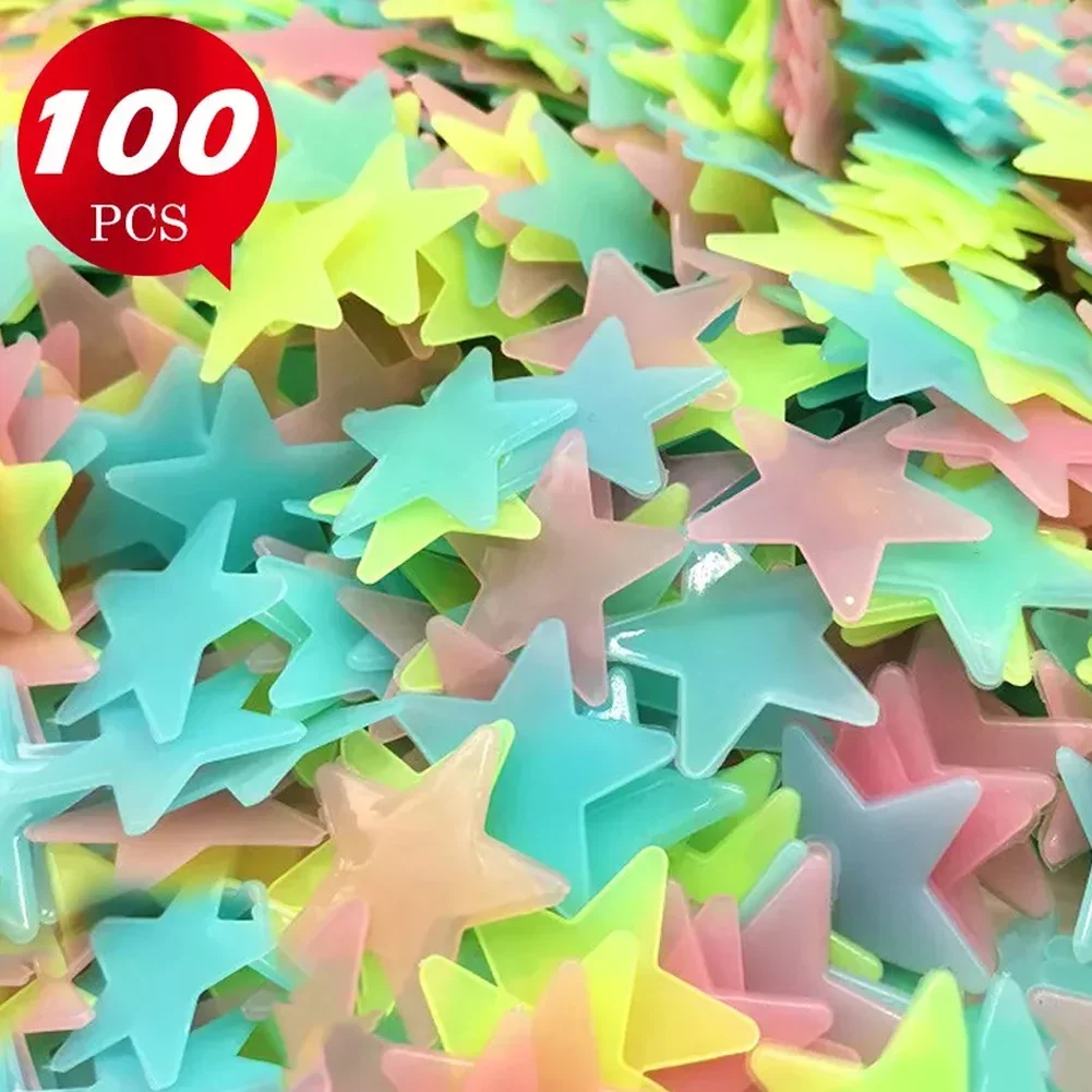 100Pcs Luminous 3D Stars Glow In The Dark Wall Stickers for Kids Baby Bedroom Ceilings Home Decor Fluorescents Star Stickers