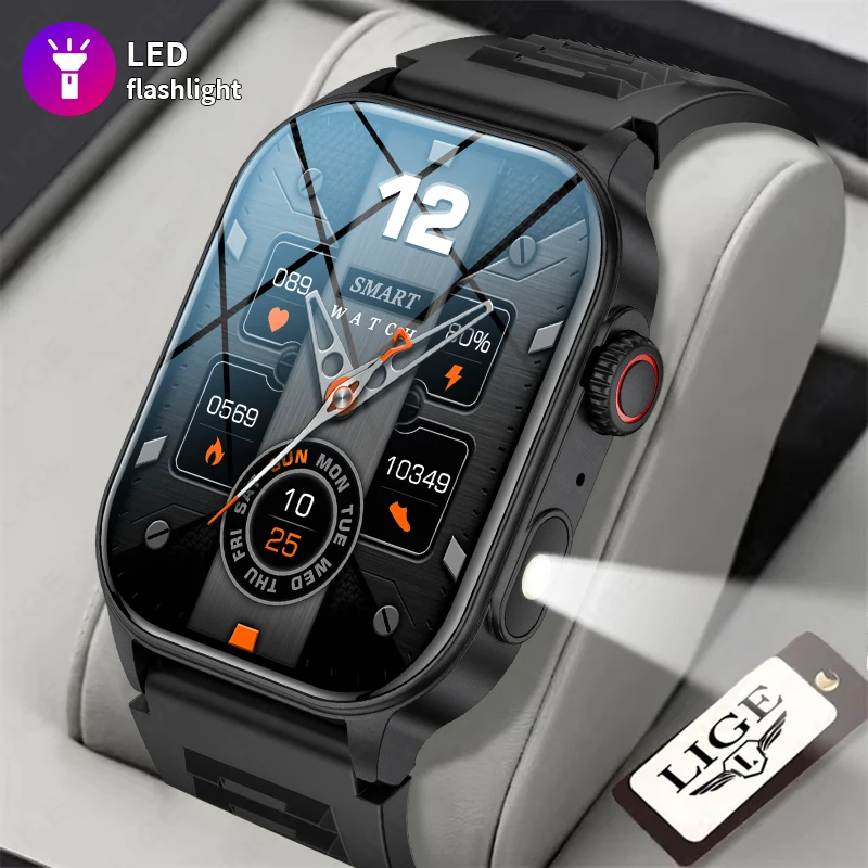 Montre intelligente LIGE avec lampe torche et écran 2.01" - Assistant vocal IA pour pêcheurs