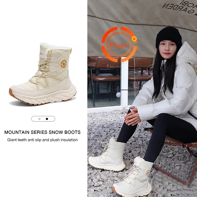 GOLDEN 카멜 여성용 방수 스노우 부츠, 미끄럼 방지 하이킹 부츠, 북동 방한 플러스 벨벳, 따뜻한 코튼 신발, 겨울