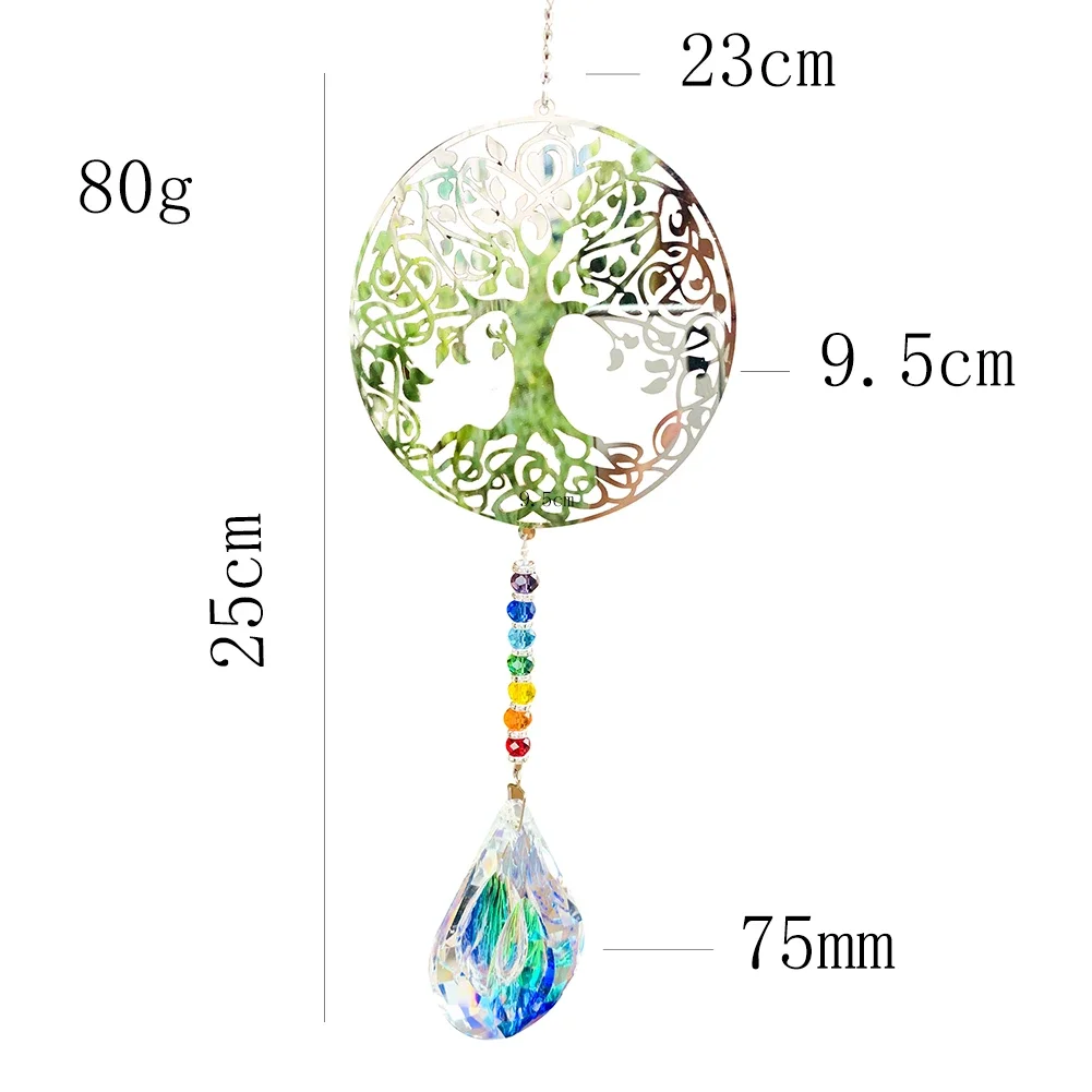 Chakra Tree of Life Sun Catcher Crystal Prism Handmade Crystal Drop Faceted Window Car Art Hanging Pendant Home Garden Decor
