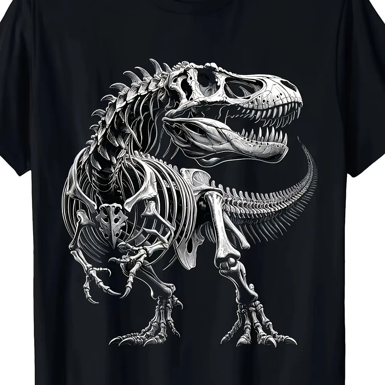 חולצת סקלטון T Rex לגברים עם הדפס גרפי של סקלטון פליאונטולוגיה, כותנה, צוואר עגול, שרוול קצר
