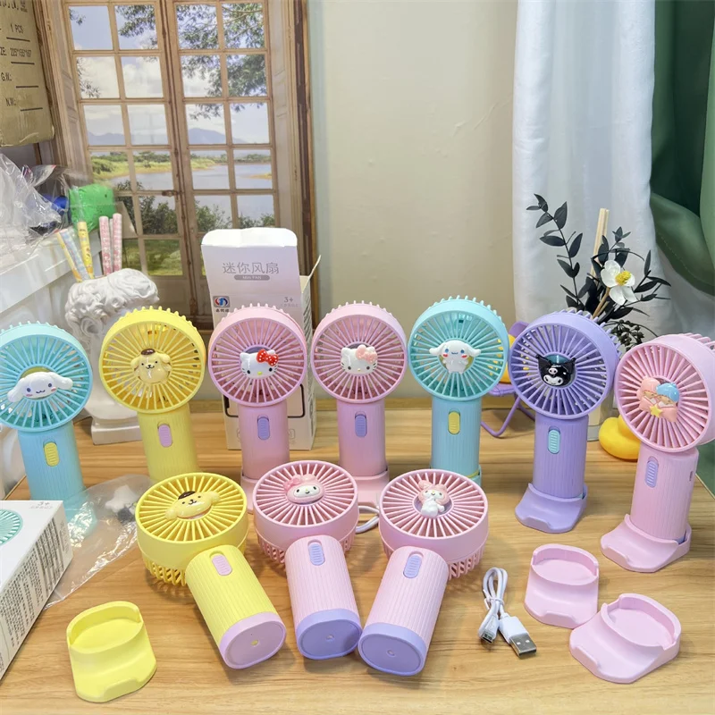 

Cartoon Sanrio Hello Kitty Small Fan Handheld Portable Mini Portable Small Wind Power Charging Fan Student Dormitory Fan