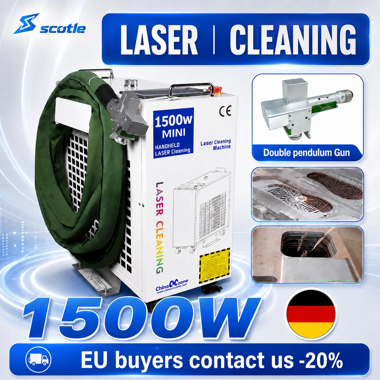 1500W Fiber Laser Cleaning Machine Industrial Cleaner for Rust Remove Oil Paint Clean Width 300MM Relfar Double Pendulum Head
