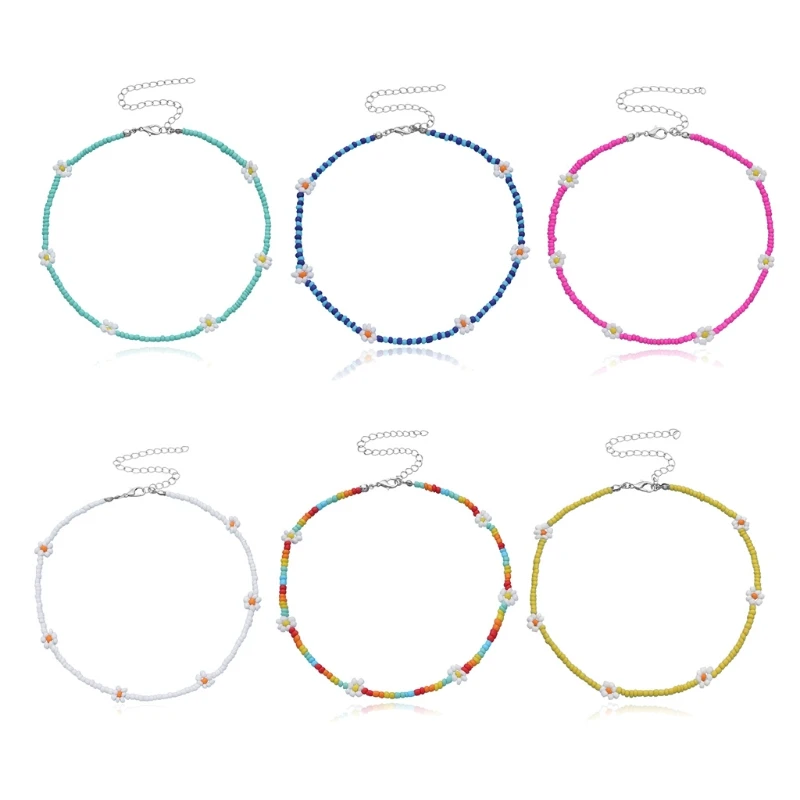 Bohemian Beaded Necklace Flower Necklace Seed Bead Necklace N7YD