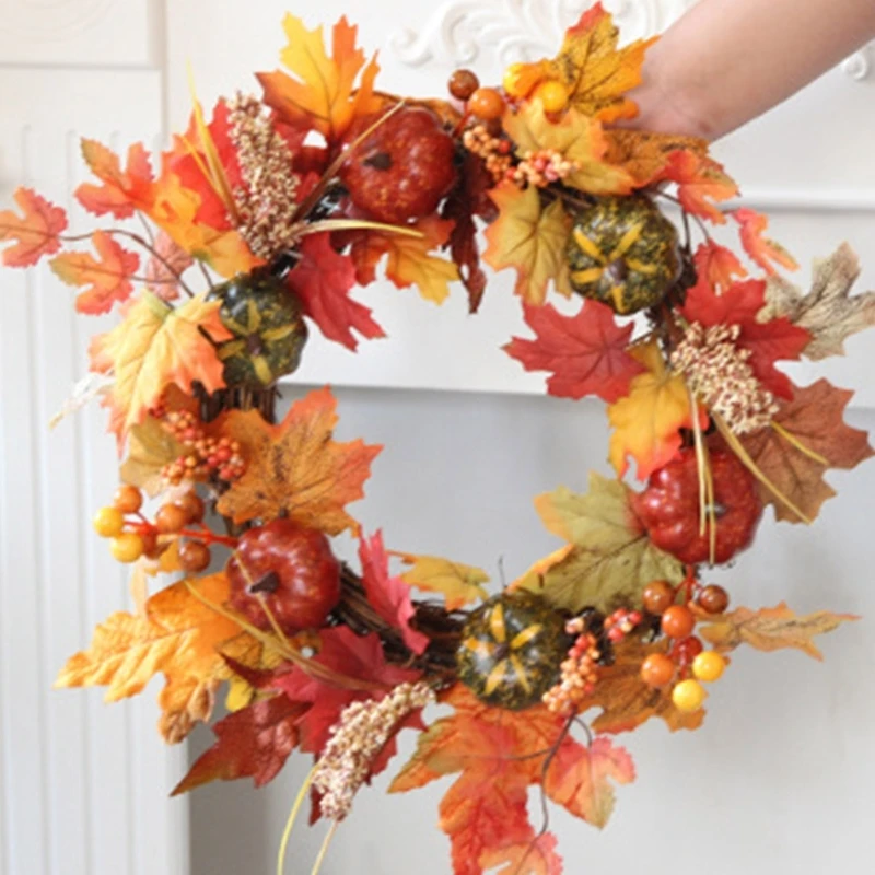 

40см Рождественский венок из кленового листа на входную дверь с тыквами для украшения
