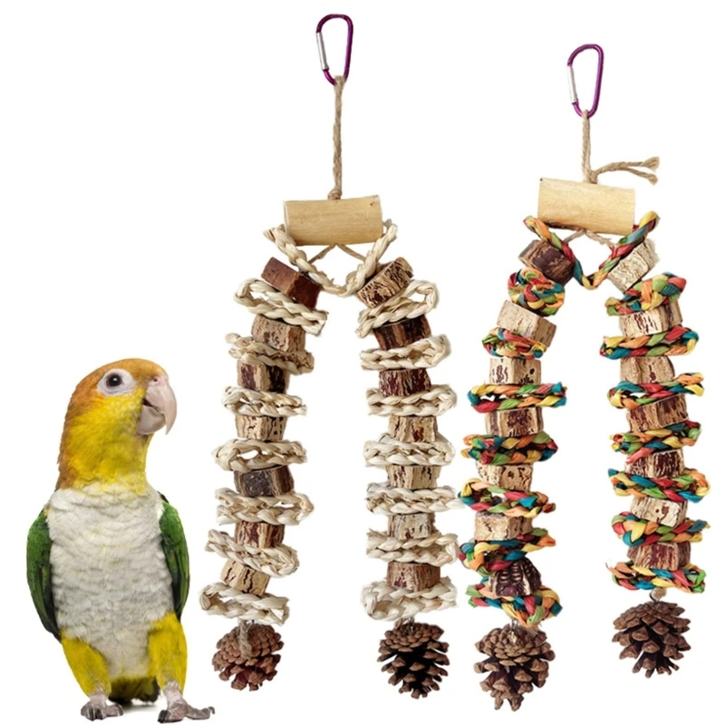 Large Bird Toy Birdcage HangingToy NaturalPinecone Block Parrot Chewing Toy Climbing Swing Toy for Lovebirds Cockatoos 2