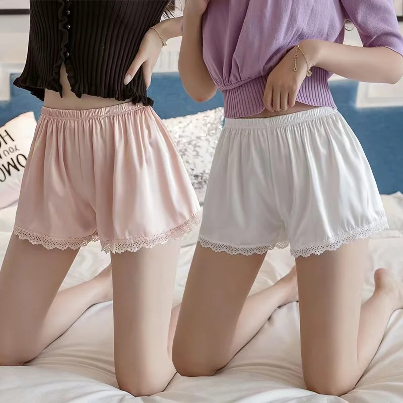 Short de sécurité en Satin et dentelle pour femme, caleçon d'été  Anti-éblouissement, Boxer décontracté, pyjama doux, bas de sommeil -  AliExpress