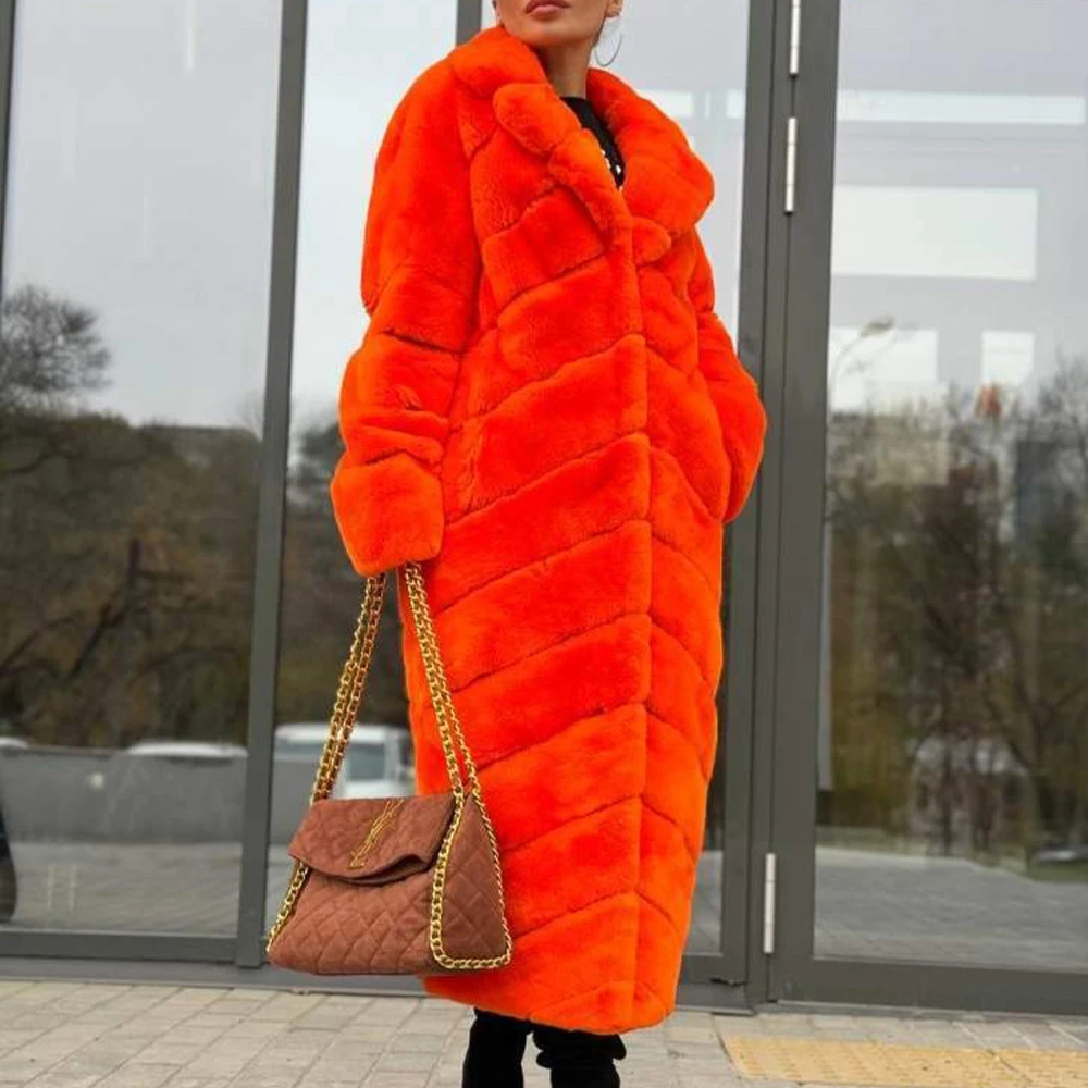 

Роскошное Женское пальто из натурального меха кролика Рекс, Длинная желтая куртка из натурального меха животного, модная зимняя теплая Толстая меховая верхняя одежда из серебристого лисьего меха