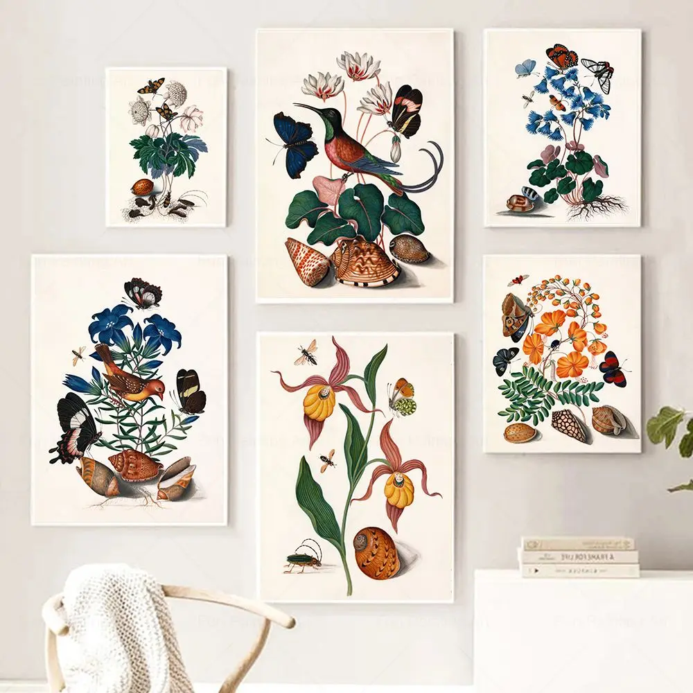 

Flowers Butterfly Vintage Wall Art Canvas Painting Nordic Posters And Prints Aesthetics Wall Pictures for Living Room Home Decor