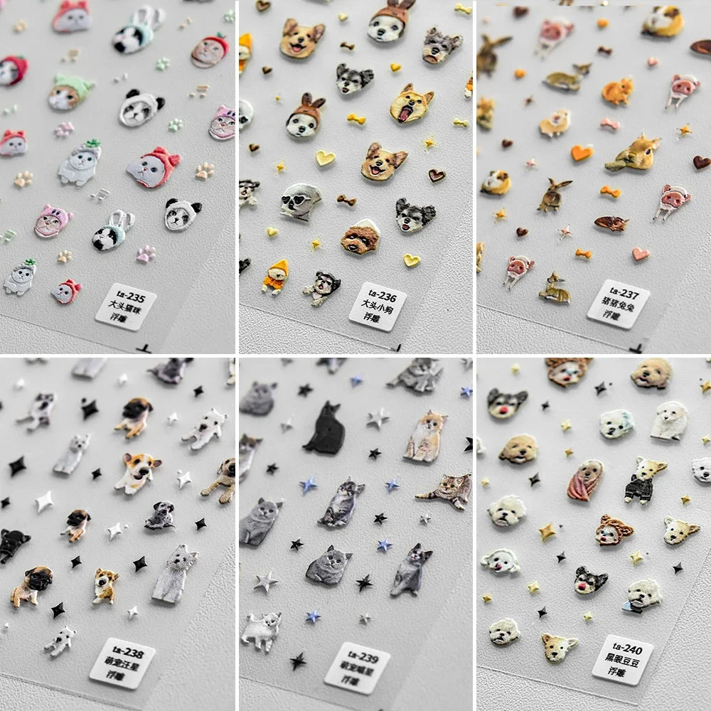 Puppy Cute Dog Cat Cartoon Kitty 5D Rilievo In Rilievo Autoadesivo Nail Art Decorazione Sticker Animali Fai Da Te Manicure Bella Decalcomania