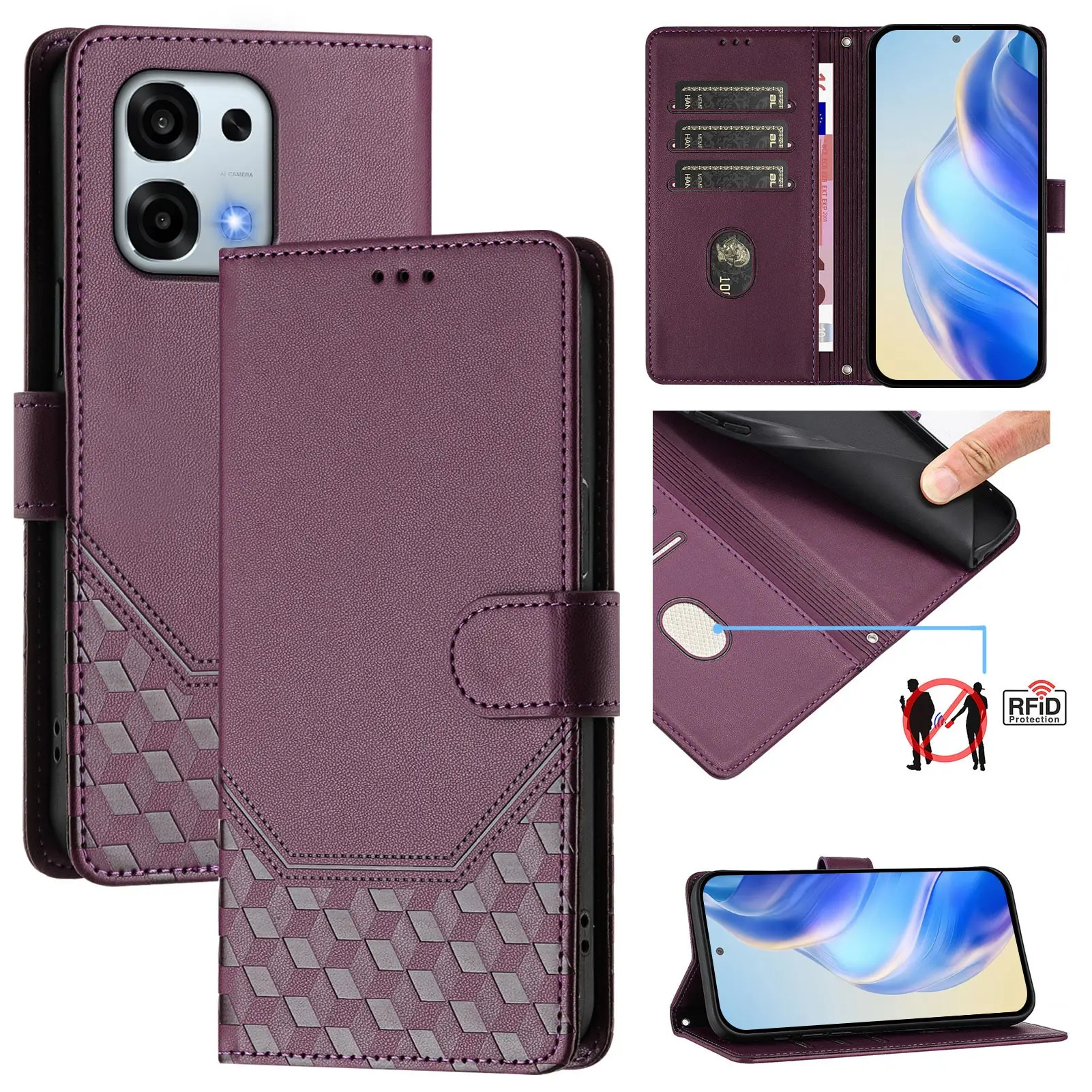 RFID Blocking Leather Wallet Phone Case with Card Holder Cover