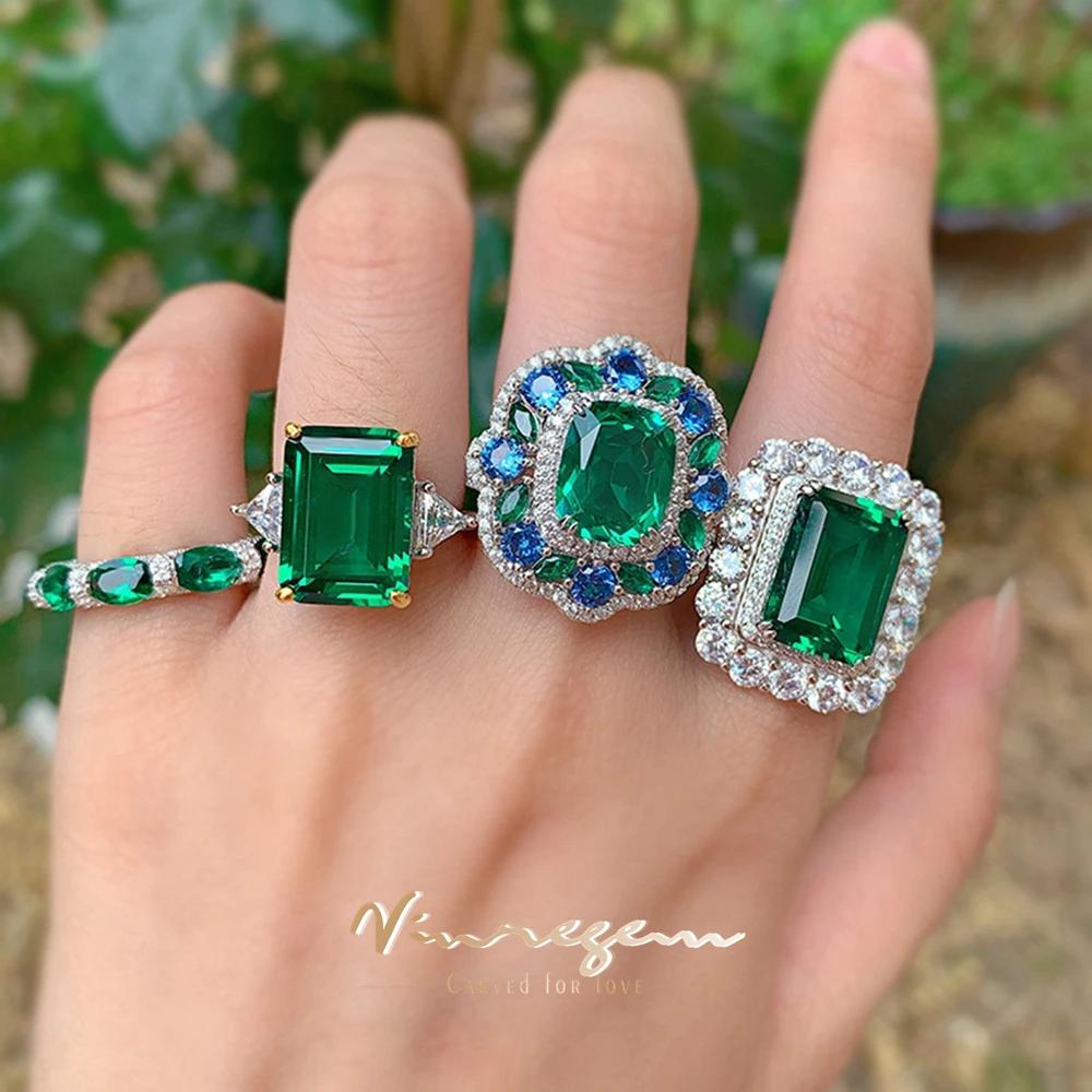 

Vinregem Emerald High Carbon Diamonds Gemstone Vintage 925 Sterling Silver Jewelry Women's Party Wedding Rings Anniversary Gifts