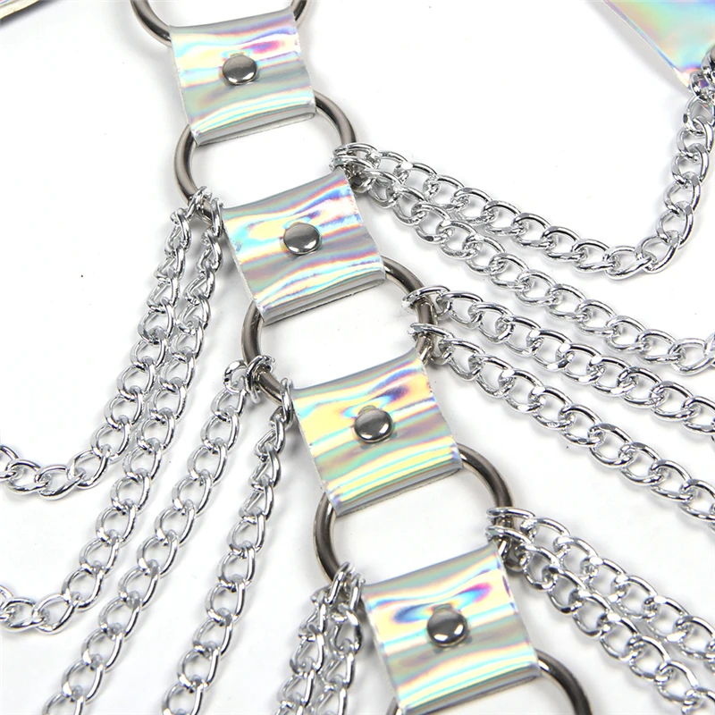 Leather choker harness strap silver chain ring punk goth sexy lingerie club rave Amazon.com: Women main image 3