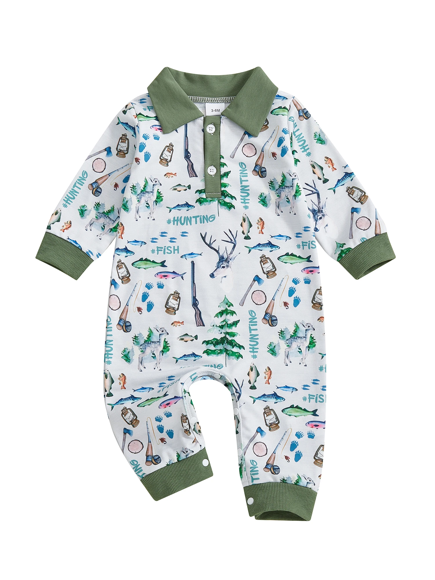 FOCUSNORM 0-18M Neugeborenen Baby Jungen Herbst Strampler Ente Druck Button-up Drehen Unten Kragen Langarm infant Overall – Detail 1