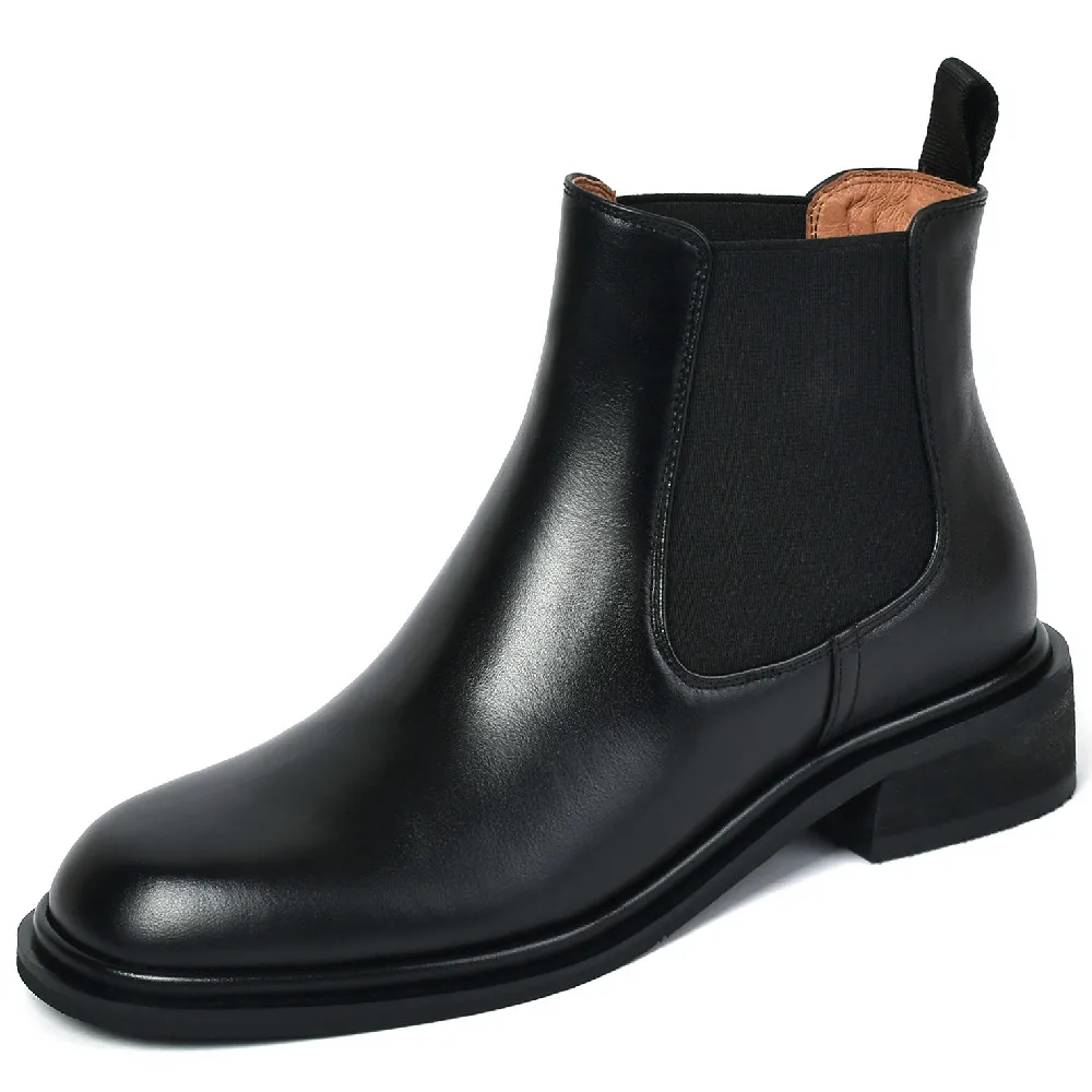 

Women's genuine leather elastic slip-on flats autumn ankle boots round toe casual female soft comfortable short boots shoes sale
