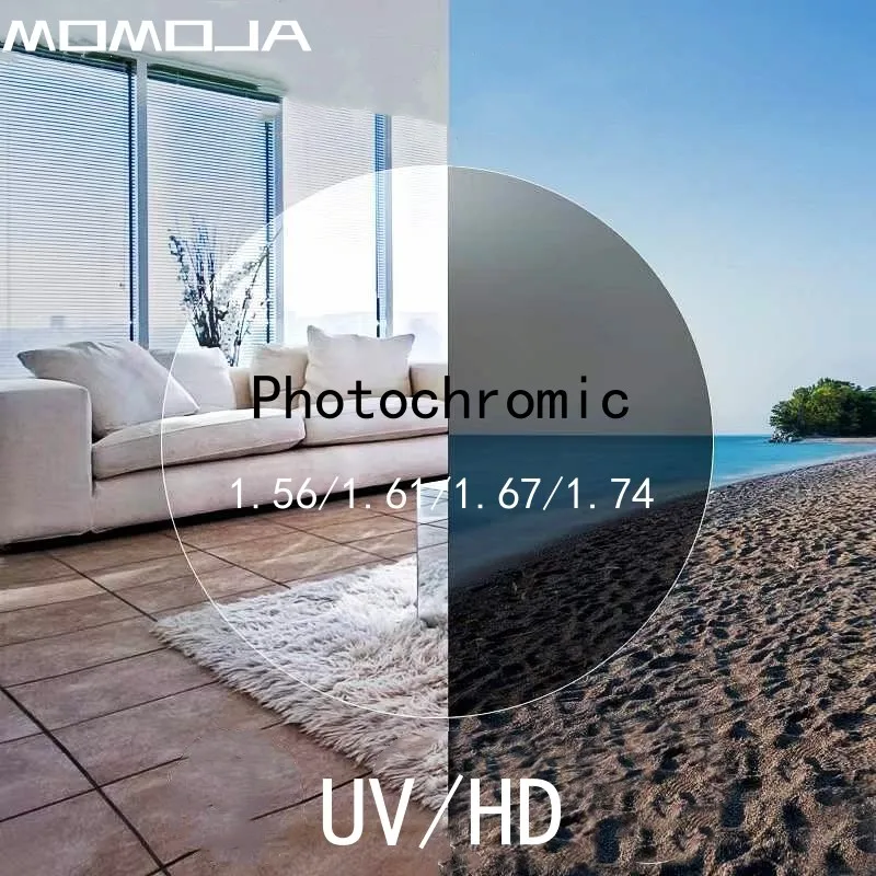 MOMOJA 1.56/1.61/1.67/1.74 Anti-scratch Anti-reflection Anti-ultraviolet HD Myopia Hyperopia Chameleon Photochromic Lens 1 Pair