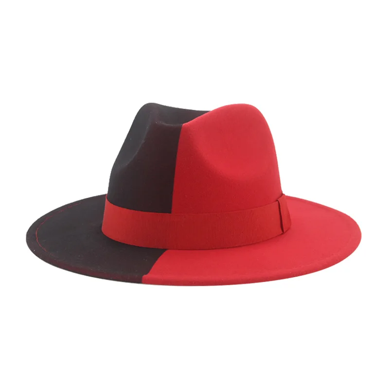 Hat Fedoras Hats Winter Women Patchwork Felt Caps Men Fedora Red Black New Fashion Luxury Hats for Men Sombreros De Mujer Gorros wool fedora Fedoras